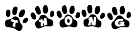 The image shows a series of animal paw prints arranged horizontally. Within each paw print, there's a letter; together they spell Thong