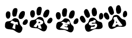The image shows a series of animal paw prints arranged horizontally. Within each paw print, there's a letter; together they spell Tresa