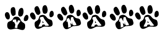 The image shows a series of animal paw prints arranged horizontally. Within each paw print, there's a letter; together they spell Yamama