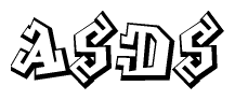 The clipart image depicts the word Asds in a style reminiscent of graffiti. The letters are drawn in a bold, block-like script with sharp angles and a three-dimensional appearance.