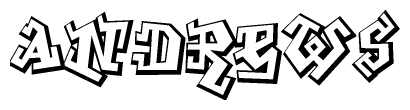 The clipart image depicts the word Andrews in a style reminiscent of graffiti. The letters are drawn in a bold, block-like script with sharp angles and a three-dimensional appearance.