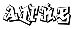 The clipart image depicts the word Anke in a style reminiscent of graffiti. The letters are drawn in a bold, block-like script with sharp angles and a three-dimensional appearance.