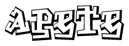 The clipart image depicts the word Apete in a style reminiscent of graffiti. The letters are drawn in a bold, block-like script with sharp angles and a three-dimensional appearance.
