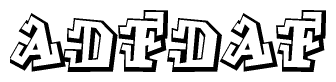 The image is a stylized representation of the letters Adfdaf designed to mimic the look of graffiti text. The letters are bold and have a three-dimensional appearance, with emphasis on angles and shadowing effects.