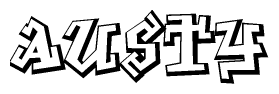 The clipart image depicts the word Austy in a style reminiscent of graffiti. The letters are drawn in a bold, block-like script with sharp angles and a three-dimensional appearance.
