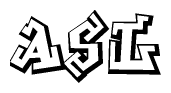 The image is a stylized representation of the letters Asl designed to mimic the look of graffiti text. The letters are bold and have a three-dimensional appearance, with emphasis on angles and shadowing effects.