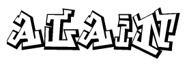 The clipart image depicts the word Alain in a style reminiscent of graffiti. The letters are drawn in a bold, block-like script with sharp angles and a three-dimensional appearance.