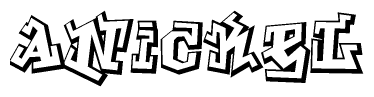 The clipart image depicts the word Anickel in a style reminiscent of graffiti. The letters are drawn in a bold, block-like script with sharp angles and a three-dimensional appearance.