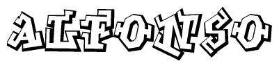The image is a stylized representation of the letters Alfonso designed to mimic the look of graffiti text. The letters are bold and have a three-dimensional appearance, with emphasis on angles and shadowing effects.