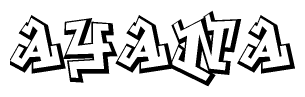 The clipart image depicts the word Ayana in a style reminiscent of graffiti. The letters are drawn in a bold, block-like script with sharp angles and a three-dimensional appearance.