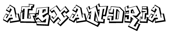 The image is a stylized representation of the letters Alexandria designed to mimic the look of graffiti text. The letters are bold and have a three-dimensional appearance, with emphasis on angles and shadowing effects.