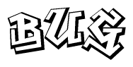 The image is a stylized representation of the letters Bug designed to mimic the look of graffiti text. The letters are bold and have a three-dimensional appearance, with emphasis on angles and shadowing effects.