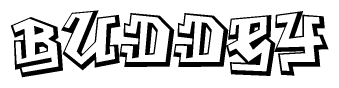 The image is a stylized representation of the letters Buddey designed to mimic the look of graffiti text. The letters are bold and have a three-dimensional appearance, with emphasis on angles and shadowing effects.