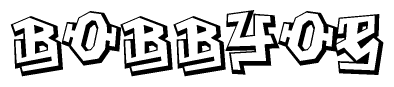 The image is a stylized representation of the letters Bobbyoe designed to mimic the look of graffiti text. The letters are bold and have a three-dimensional appearance, with emphasis on angles and shadowing effects.