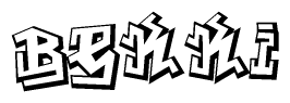 The image is a stylized representation of the letters Bekki designed to mimic the look of graffiti text. The letters are bold and have a three-dimensional appearance, with emphasis on angles and shadowing effects.