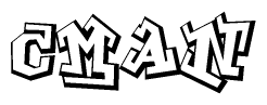 The clipart image depicts the word Cman in a style reminiscent of graffiti. The letters are drawn in a bold, block-like script with sharp angles and a three-dimensional appearance.