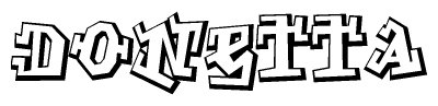 The clipart image depicts the word Donetta in a style reminiscent of graffiti. The letters are drawn in a bold, block-like script with sharp angles and a three-dimensional appearance.