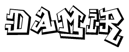 The image is a stylized representation of the letters Damir designed to mimic the look of graffiti text. The letters are bold and have a three-dimensional appearance, with emphasis on angles and shadowing effects.