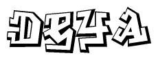 The clipart image depicts the word Deya in a style reminiscent of graffiti. The letters are drawn in a bold, block-like script with sharp angles and a three-dimensional appearance.