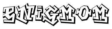 The clipart image features a stylized text in a graffiti font that reads Enigmom.
