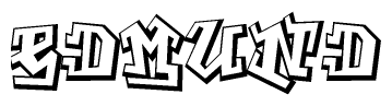 The image is a stylized representation of the letters Edmund designed to mimic the look of graffiti text. The letters are bold and have a three-dimensional appearance, with emphasis on angles and shadowing effects.