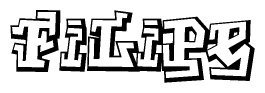 The clipart image depicts the word Filipe in a style reminiscent of graffiti. The letters are drawn in a bold, block-like script with sharp angles and a three-dimensional appearance.