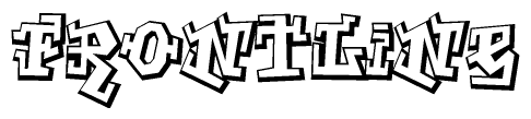 The image is a stylized representation of the letters Frontline designed to mimic the look of graffiti text. The letters are bold and have a three-dimensional appearance, with emphasis on angles and shadowing effects.