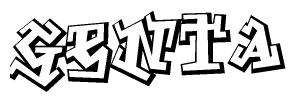 The clipart image depicts the word Genta in a style reminiscent of graffiti. The letters are drawn in a bold, block-like script with sharp angles and a three-dimensional appearance.