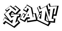 The clipart image depicts the word Gan in a style reminiscent of graffiti. The letters are drawn in a bold, block-like script with sharp angles and a three-dimensional appearance.
