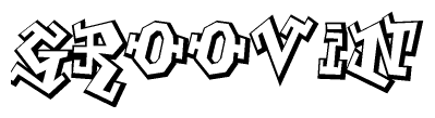 The image is a stylized representation of the letters Groovin designed to mimic the look of graffiti text. The letters are bold and have a three-dimensional appearance, with emphasis on angles and shadowing effects.