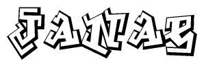 The image is a stylized representation of the letters Janae designed to mimic the look of graffiti text. The letters are bold and have a three-dimensional appearance, with emphasis on angles and shadowing effects.