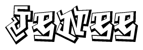 The clipart image depicts the word Jenee in a style reminiscent of graffiti. The letters are drawn in a bold, block-like script with sharp angles and a three-dimensional appearance.