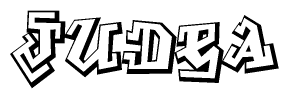 The image is a stylized representation of the letters Judea designed to mimic the look of graffiti text. The letters are bold and have a three-dimensional appearance, with emphasis on angles and shadowing effects.