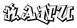The clipart image depicts the word Kanu in a style reminiscent of graffiti. The letters are drawn in a bold, block-like script with sharp angles and a three-dimensional appearance.