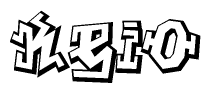 The clipart image depicts the word Keio in a style reminiscent of graffiti. The letters are drawn in a bold, block-like script with sharp angles and a three-dimensional appearance.