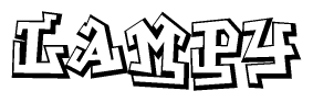 The clipart image depicts the word Lampy in a style reminiscent of graffiti. The letters are drawn in a bold, block-like script with sharp angles and a three-dimensional appearance.
