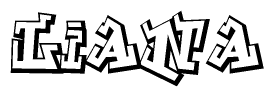 The image is a stylized representation of the letters Liana designed to mimic the look of graffiti text. The letters are bold and have a three-dimensional appearance, with emphasis on angles and shadowing effects.