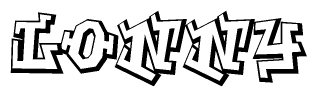 The image is a stylized representation of the letters Lonny designed to mimic the look of graffiti text. The letters are bold and have a three-dimensional appearance, with emphasis on angles and shadowing effects.
