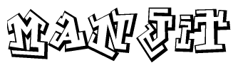The image is a stylized representation of the letters Manjit designed to mimic the look of graffiti text. The letters are bold and have a three-dimensional appearance, with emphasis on angles and shadowing effects.