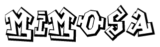The image is a stylized representation of the letters Mimosa designed to mimic the look of graffiti text. The letters are bold and have a three-dimensional appearance, with emphasis on angles and shadowing effects.