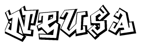 The image is a stylized representation of the letters Neusa designed to mimic the look of graffiti text. The letters are bold and have a three-dimensional appearance, with emphasis on angles and shadowing effects.