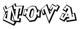 The clipart image depicts the word Nova in a style reminiscent of graffiti. The letters are drawn in a bold, block-like script with sharp angles and a three-dimensional appearance.
