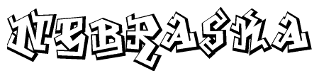 The image is a stylized representation of the letters Nebraska designed to mimic the look of graffiti text. The letters are bold and have a three-dimensional appearance, with emphasis on angles and shadowing effects.