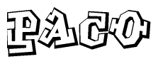 The clipart image depicts the word Paco in a style reminiscent of graffiti. The letters are drawn in a bold, block-like script with sharp angles and a three-dimensional appearance.