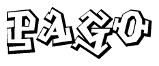 The clipart image depicts the word Pago in a style reminiscent of graffiti. The letters are drawn in a bold, block-like script with sharp angles and a three-dimensional appearance.