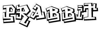 The image is a stylized representation of the letters Prabbit designed to mimic the look of graffiti text. The letters are bold and have a three-dimensional appearance, with emphasis on angles and shadowing effects.