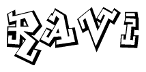 The clipart image depicts the word Ravi in a style reminiscent of graffiti. The letters are drawn in a bold, block-like script with sharp angles and a three-dimensional appearance.