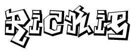 The image is a stylized representation of the letters Rickie designed to mimic the look of graffiti text. The letters are bold and have a three-dimensional appearance, with emphasis on angles and shadowing effects.