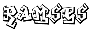 The image is a stylized representation of the letters Ramses designed to mimic the look of graffiti text. The letters are bold and have a three-dimensional appearance, with emphasis on angles and shadowing effects.