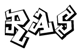 The image is a stylized representation of the letters Ras designed to mimic the look of graffiti text. The letters are bold and have a three-dimensional appearance, with emphasis on angles and shadowing effects.